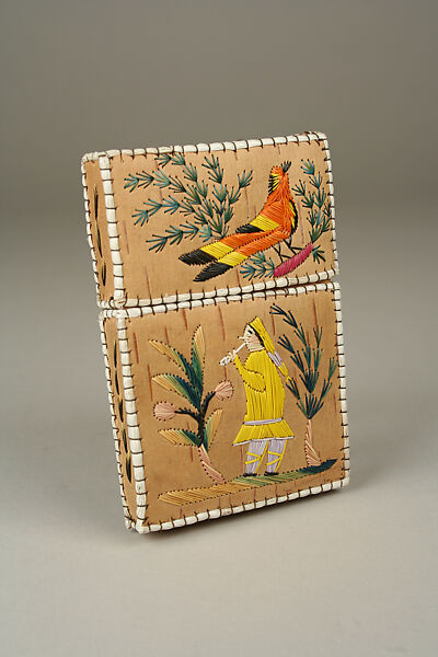 Card Case, Birchbark, moosehair, cotton trade cloth, Huron