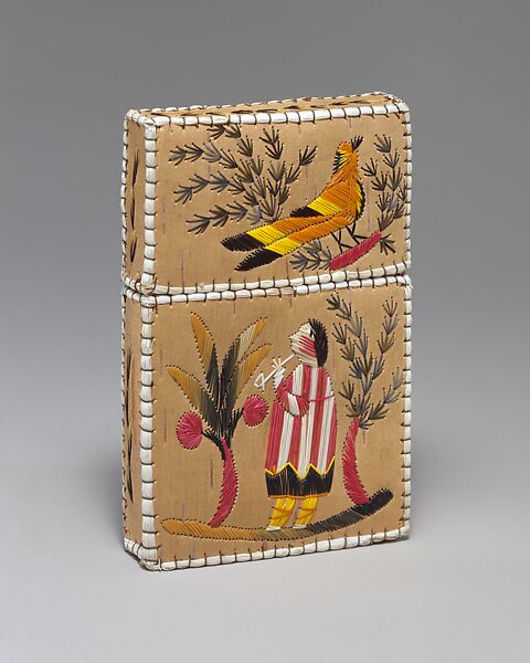 Card Case, Birchbark, moosehair, cotton trade cloth, Huron 