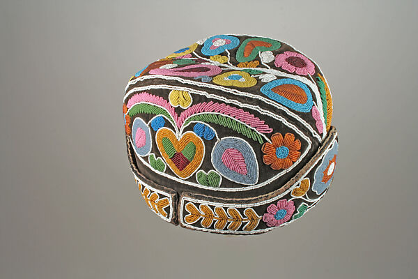 Cap, Cotton, silk, glass, Micmac