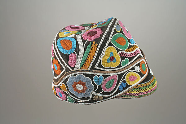 Cap, Cotton, silk, glass, Micmac