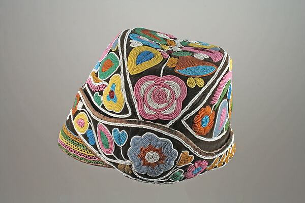 Cap, Cotton, silk, glass, Micmac