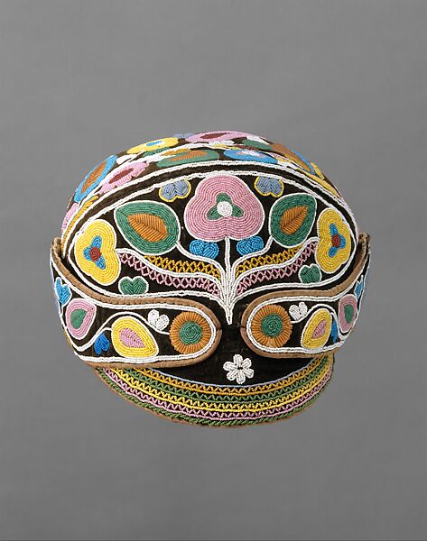 Cap, Cotton, silk, glass, Micmac