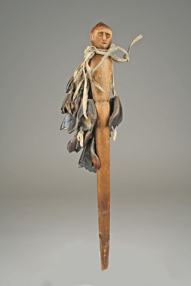 Staff, Wood, native-tanned skin, deer dewclaws, Potawatomi