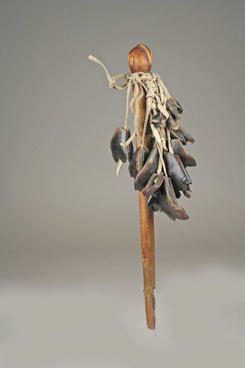 Staff, Wood, native-tanned skin, deer dewclaws, Potawatomi