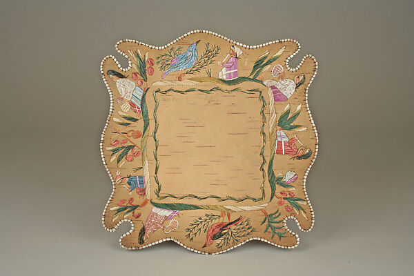 Tray, Birchbark, quill, cotton, Huron
