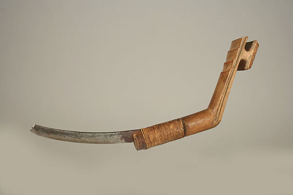 Crooked Knife, Wood, metal, pigment, cord, Micmac