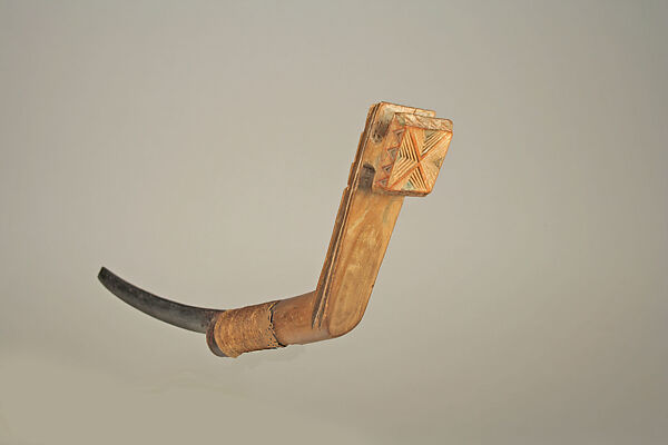 Crooked Knife, Wood, metal, pigment, cord, Micmac