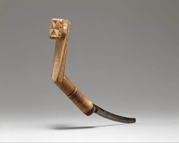 Crooked Knife, Wood, metal, pigment, cord, Micmac 