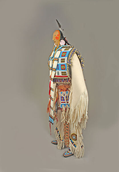 Female Doll, Joyce Growing Thunder Fogarty (Native American, Assiniboine-Sioux, born 1950), Cotton, glass, leather, metal, hair, feather, ribbon, shell