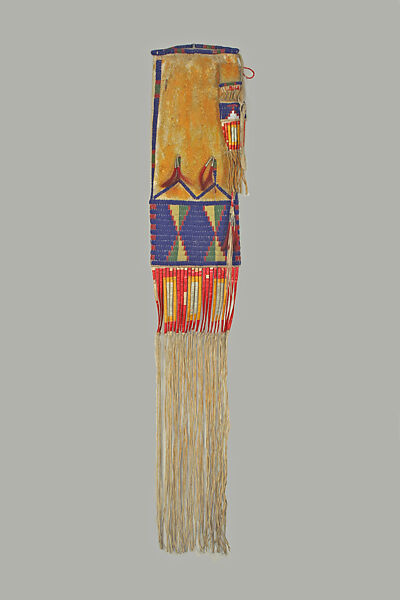 Tobacco Bag, Native-tanned skin, metal, horsehair, quill, glass, Assiniboine or Gros Ventre