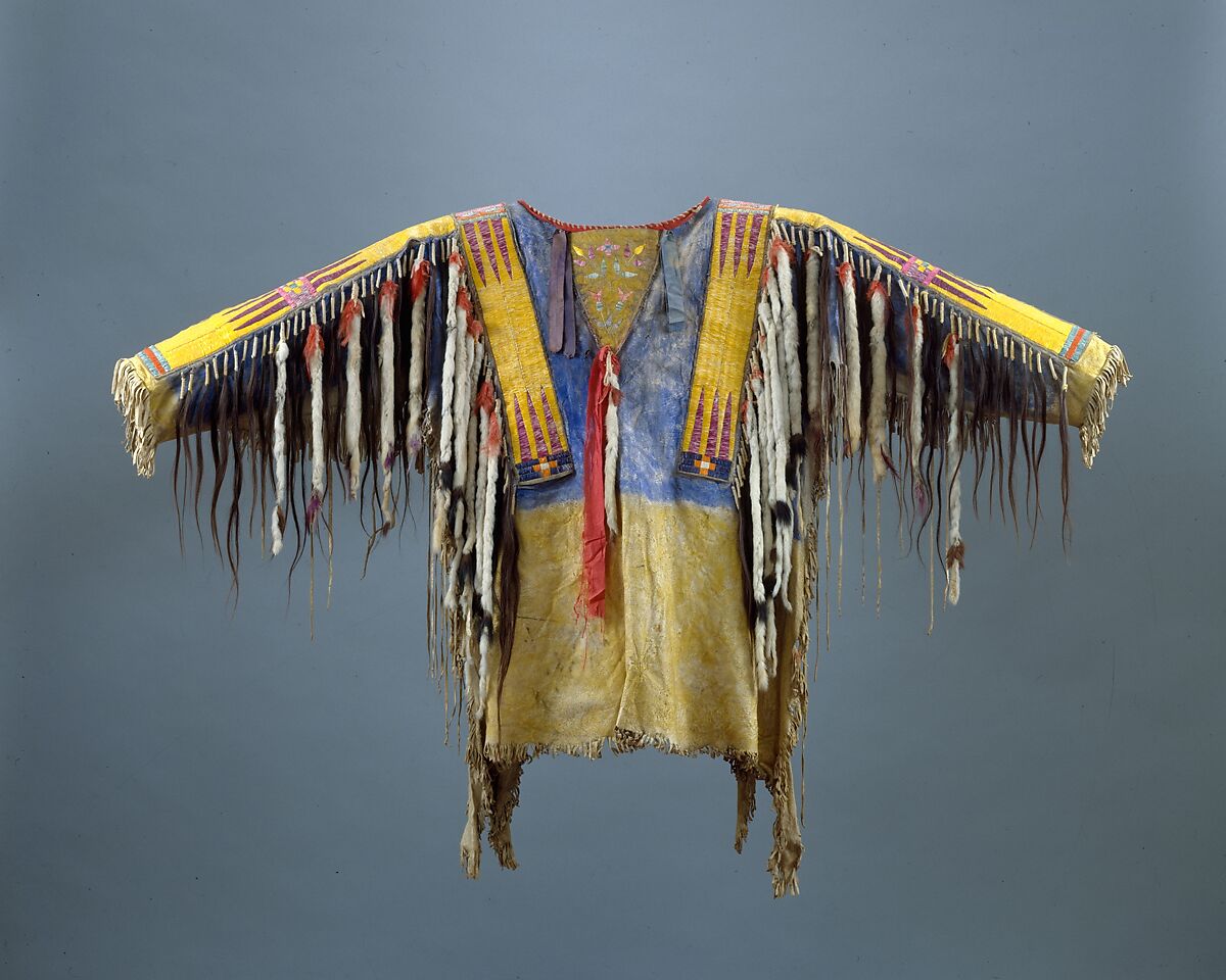 Leadership Shirt, Native-tanned skin, pigment, quill, hair, ermine, feathers, silk, Arikara 