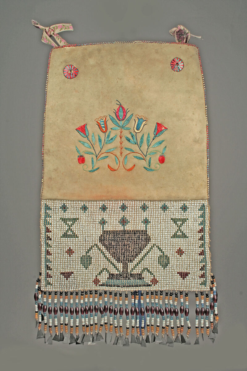 Panel Bag, Native-tanned skin, quill, glass, metal, Cree-Métis