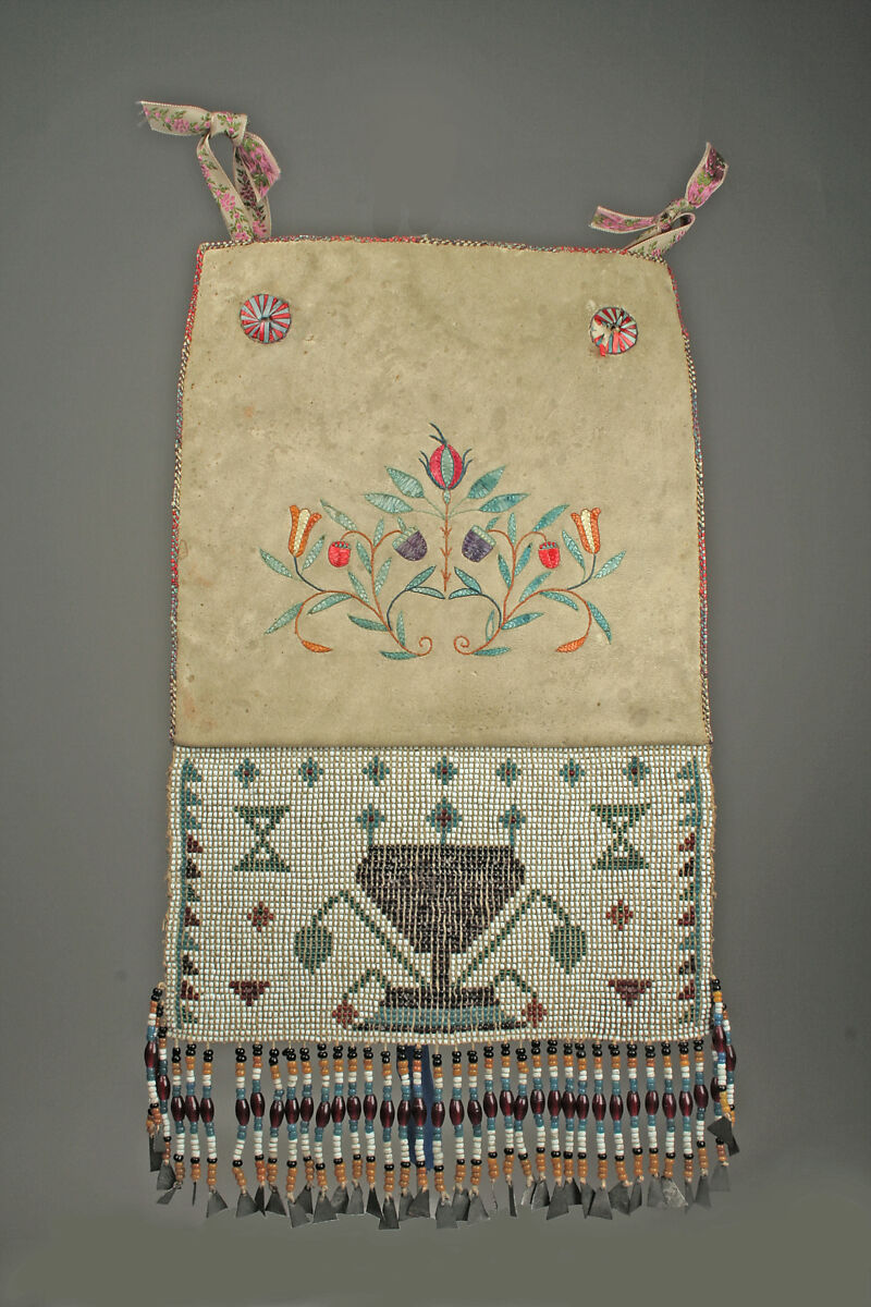 Panel Bag, Native-tanned skin, quill, glass, metal, Cree-Métis