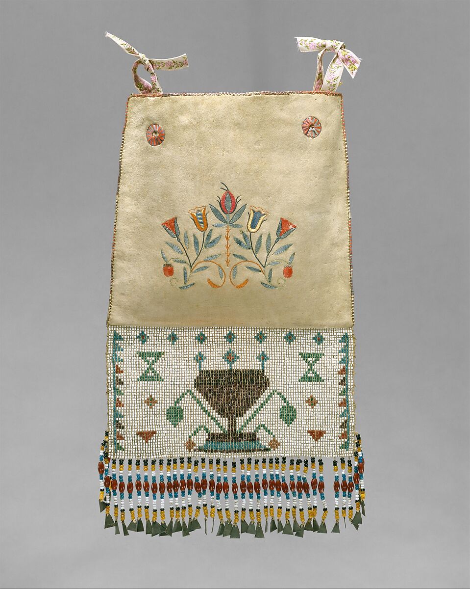 Panel Bag, Native-tanned skin, quill, glass, metal, Cree-Métis 