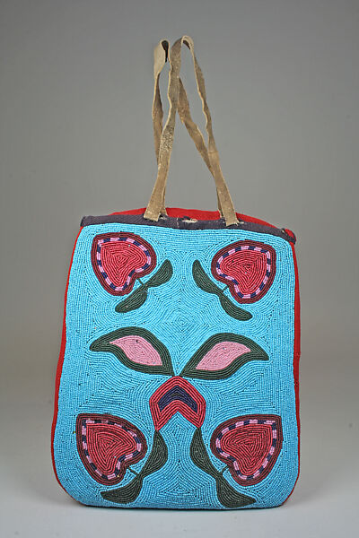 Flat Bag, Wool, cotton, glass, Native-tanned skin, Yakama