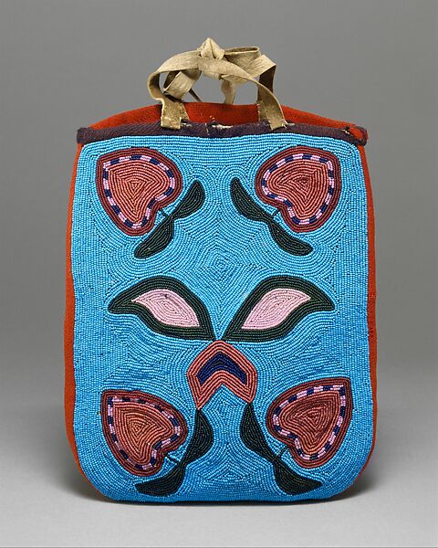 Flat Bag, Wool, cotton, glass, Native-tanned skin, Yakama