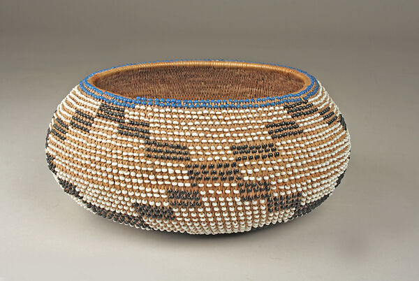 Beaded Basket, Plant fiber, glass, Pomo