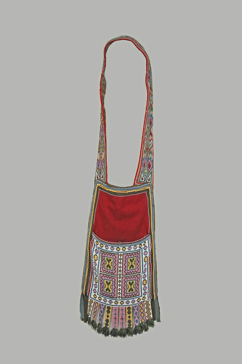 Bandolier Bag, Wool, cotton, glass, Ojibwa