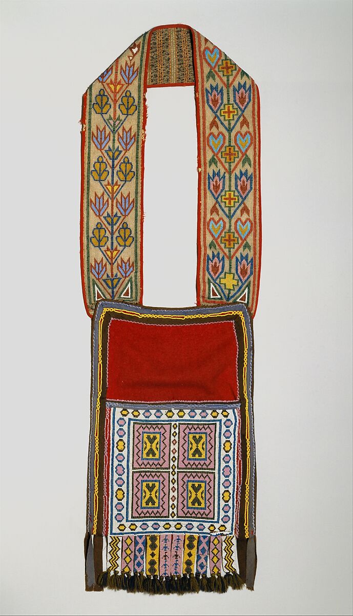 Bandolier Bag, Wool, cotton, glass, Ojibwa 