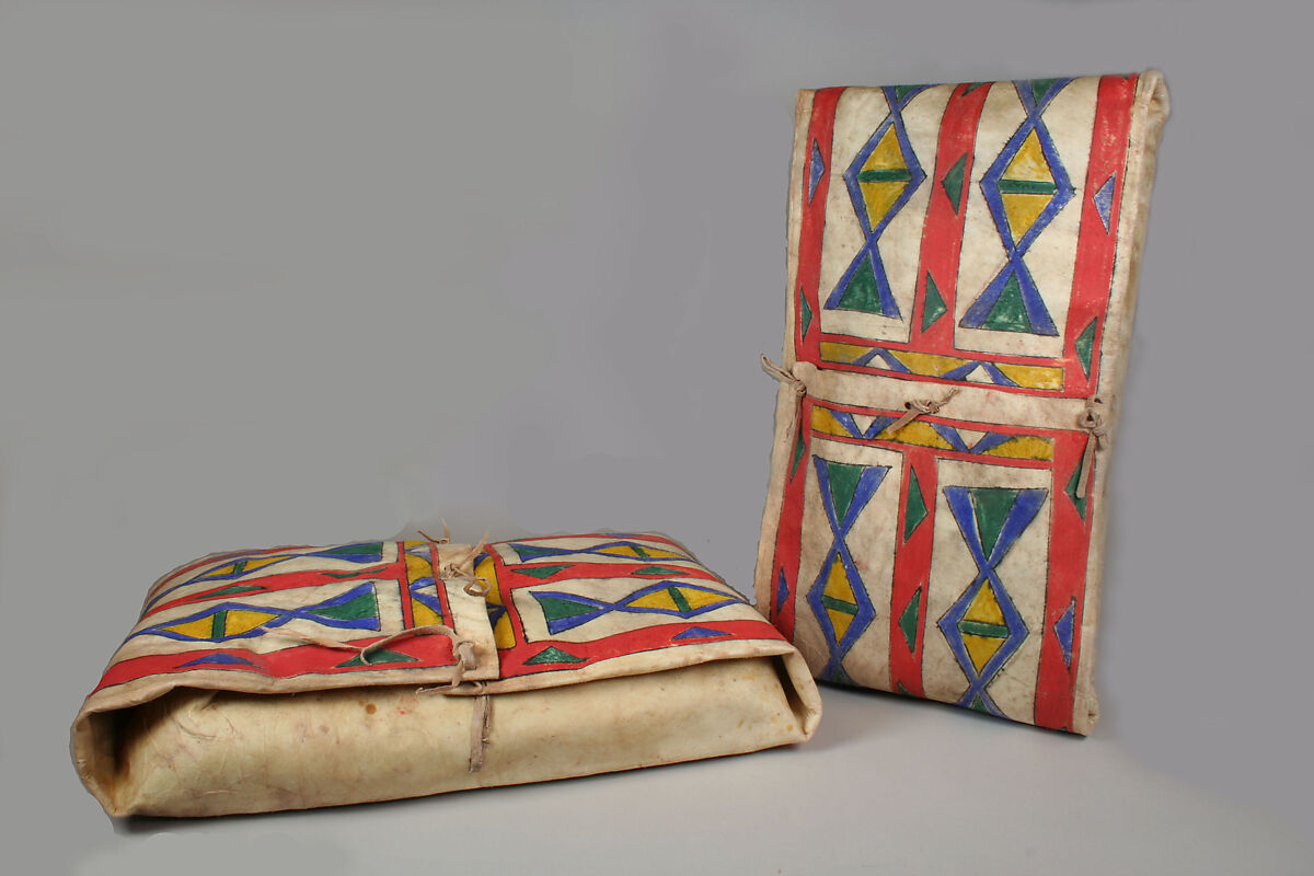Pair of Parfleches, Rawhide, pigment, Native-tanned skin ties, Brulé Sioux