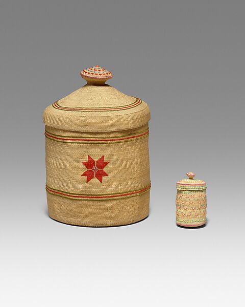 Miniature Lidded Basket, Christine Dushkin (Native American, Aleut, Alaska, 1923–2004), Beach grass, silk, Aleut