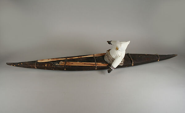 Kayak Model with Hunter, Sarah Novalinga (First Nation, Inuit, born 1979), Skin, fur, cloth, metal, wood, sinew, plant fiber
