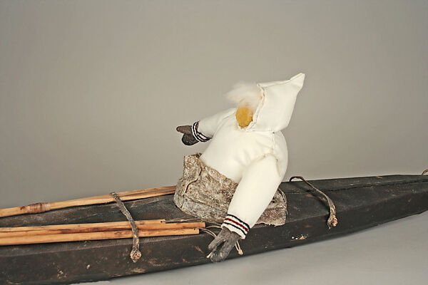 Kayak Model with Hunter, Sarah Novalinga (First Nation, Inuit, born 1979), Skin, fur, cloth, metal, wood, sinew, plant fiber
