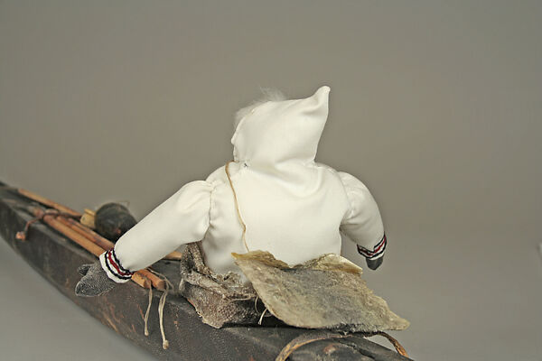 Kayak Model with Hunter, Sarah Novalinga (First Nation, Inuit, born 1979), Skin, fur, cloth, metal, wood, sinew, plant fiber