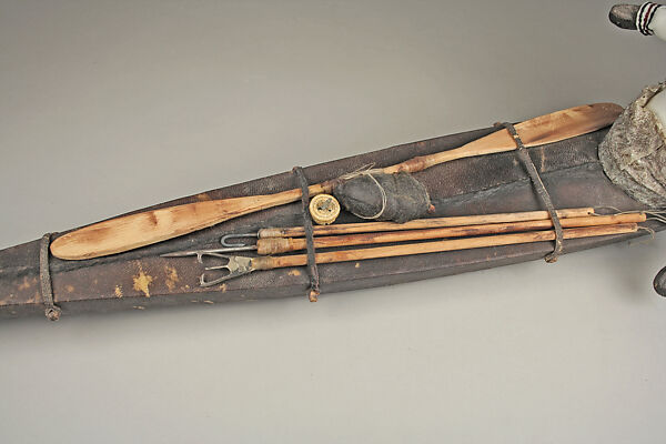 Kayak Model with Hunter, Sarah Novalinga (First Nation, Inuit, born 1979), Skin, fur, cloth, metal, wood, sinew, plant fiber