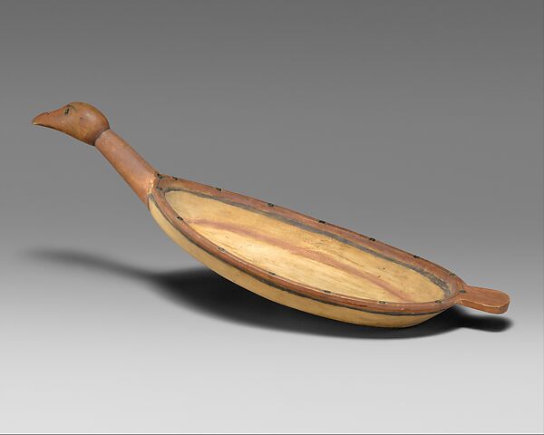 Bird effigy dish, Wood, copper, pigment, Yup'ik