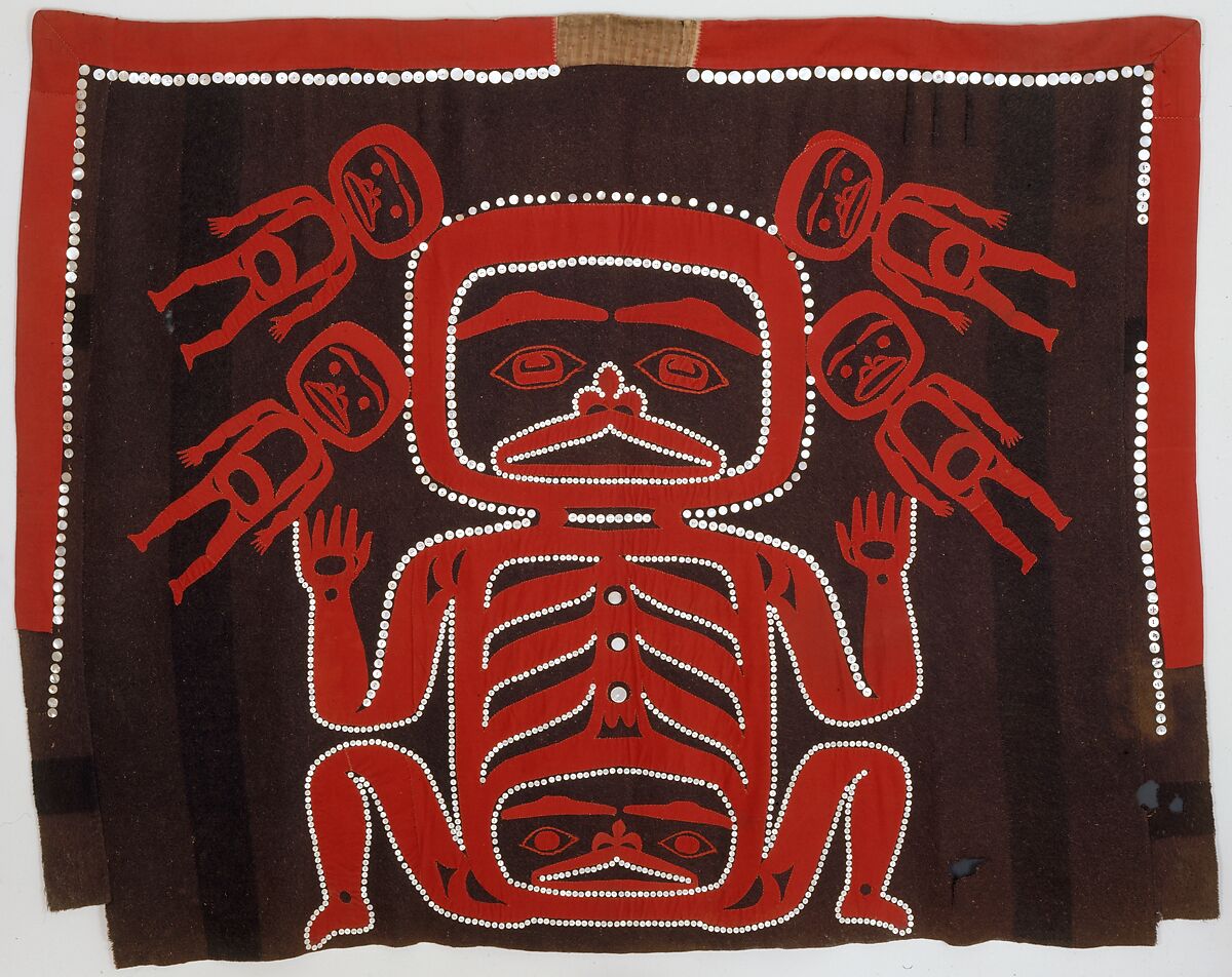 Dance Cape, known as a Button Blanket, Wool trade cloth, shell buttons, Tsimshian 