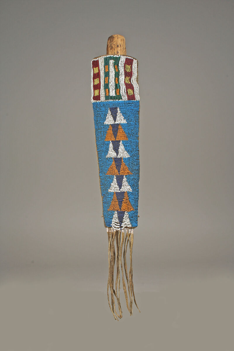 Knife and Case, Native-tanned skin, rawhide, glass, porcupine quill, wood, metal, Assiniboine or Gros Ventre