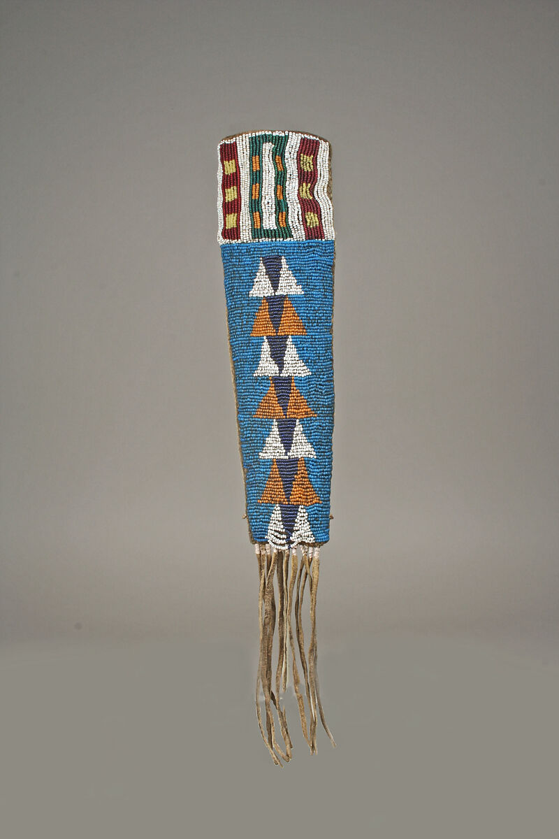 Knife and Case, Native-tanned skin, rawhide, glass, porcupine quill, wood, metal, Assiniboine or Gros Ventre