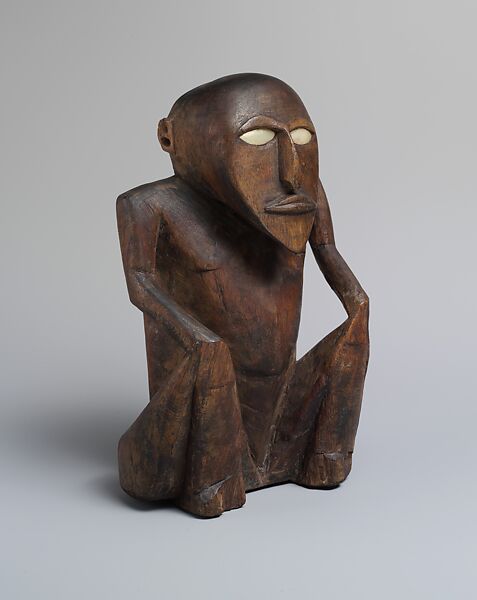 Seated Figure, Wood, shell, paint and resin, Caroline Islands, Satawan