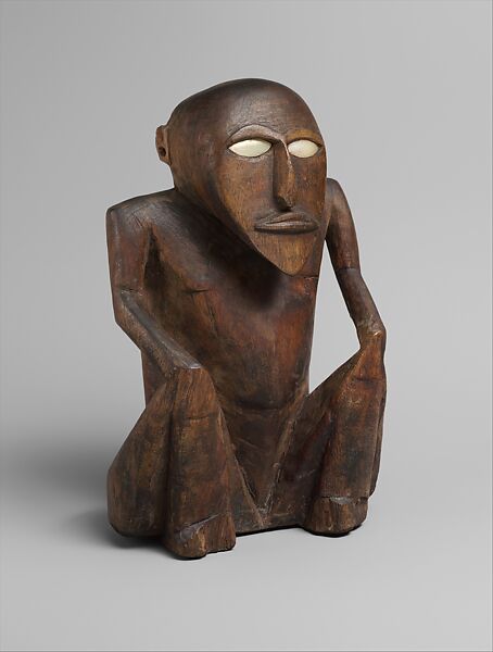 Seated Figure, Wood, shell, paint and resin, Caroline Islands, Satawan 