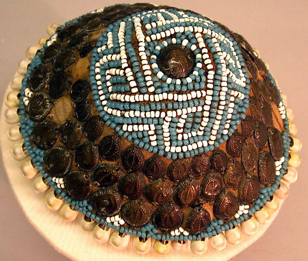 Prestige Cap (Laket ), Raffia palm fiber, metal, glass beads, cowrie shells, Kuba peoples