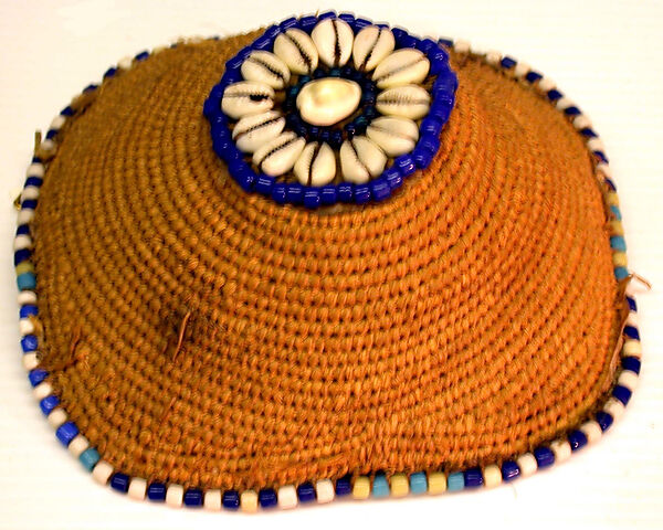 Prestige Cap (Laket mishiing), Raffia palm fiber, cowrie shells, glass beads, Kuba peoples 