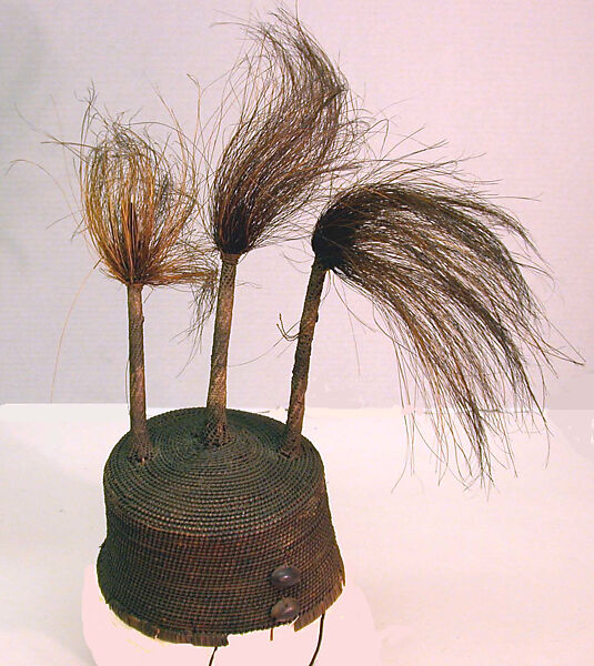 Hat, Raffia palm fiber, seeds, elephant tail hair, Democratic Republic of Congo 