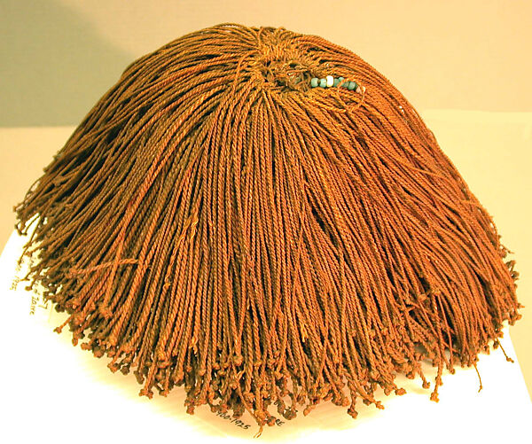 Hat, Glass beads, raffia fiber cordage, Lega (?) 