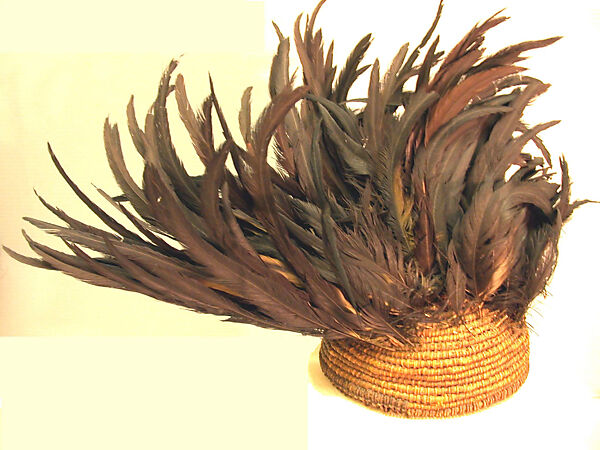 Feather Headdress, Feathers, vine, fiber, cotton cloth, string, Tikar 