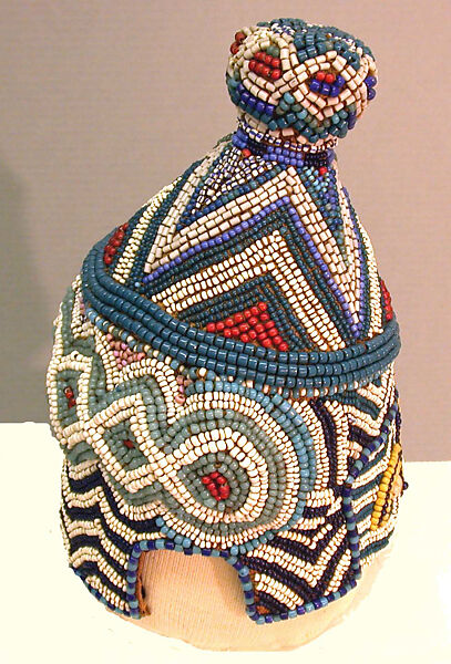 Headdress (Mpaan), Raffia, cotton cloth, cowrie shells, glass beads, Kuba