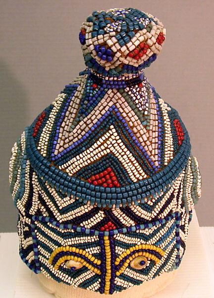 Headdress (Mpaan), Raffia, cotton cloth, cowrie shells, glass beads, Kuba 
