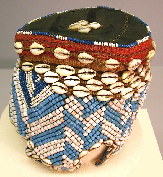 Headdress (Mpaan), Raffia, cotton cloth, cowrie shells, glass beads, Kuba