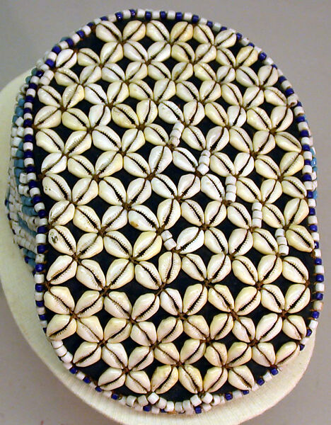 Royal Headdress (Shody), Raffia palm fiber, glass beads, cowries, Kuba