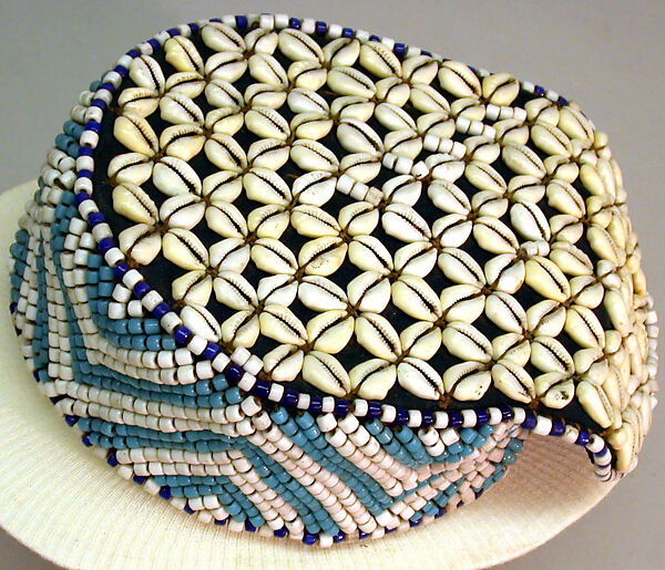 Royal Headdress (Shody), Raffia palm fiber, glass beads, cowries, Kuba 
