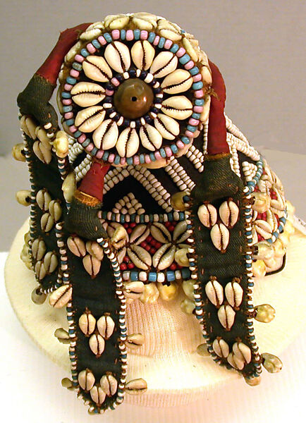Hat (Kalyeem), Raffia, glass beads, cowrie shells, cotton cloth, Kuba 