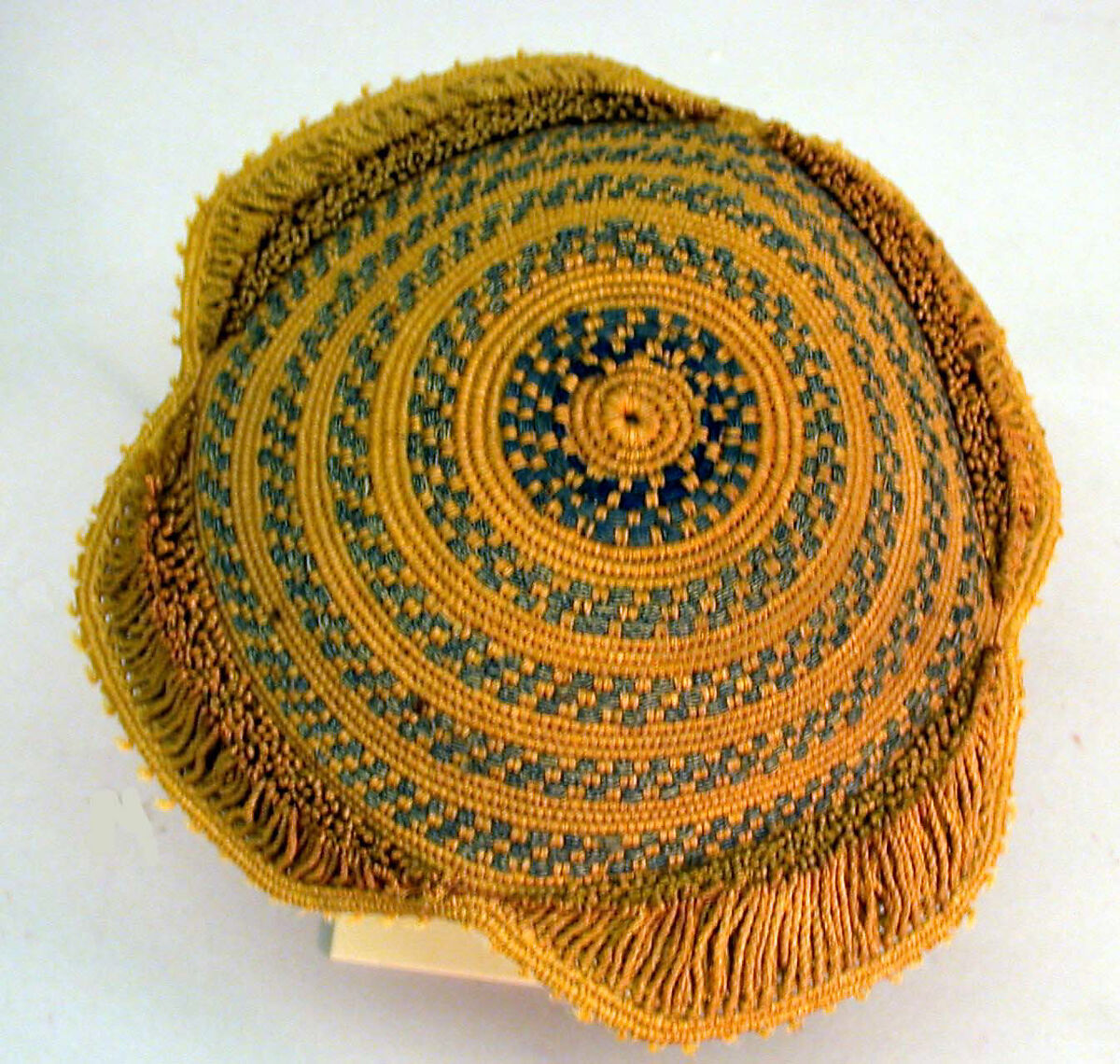 Prestige Cap (Laket mishiing), Raffia palm fiber, indigo (?) dyed cotton yarn, Kuba