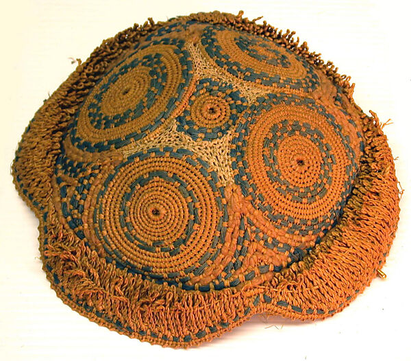 Prestige Cap (Laket mishiing), Raffia palm fiber, indigo (?) dyed cotton yarn, Kuba 