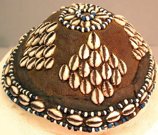 Prestige Cap (Laket), Raffia palm fiber, cowrie shells, glass beads, Kuba peoples 