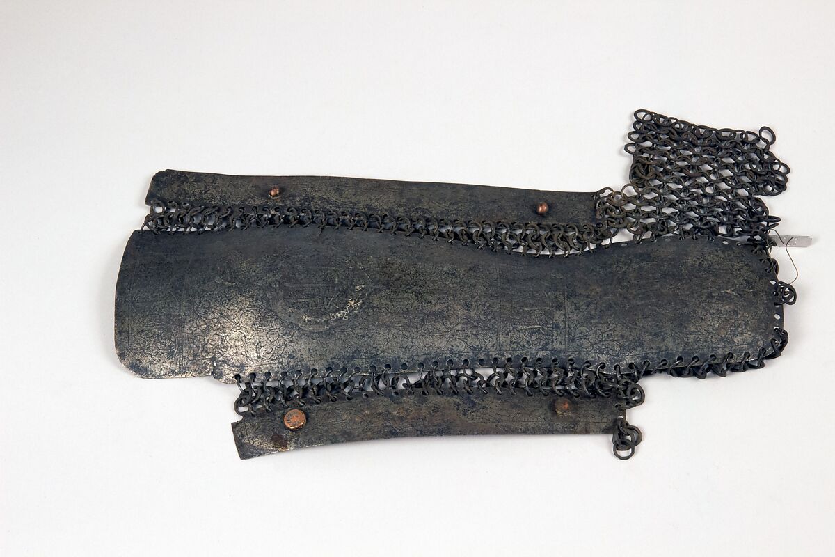 Left Leg Guard, Steel, silver, copper, Turkish 